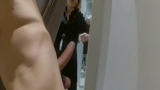 Tall guy gets rewarded for masturbating with flashing lights