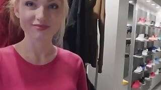 Sexy shop assistant blows for extra cash