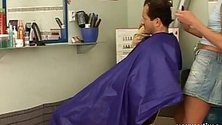 Mature man seduced by a young naughty hairdresser