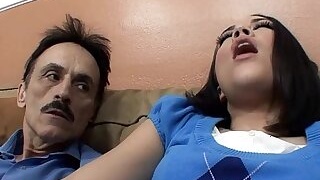 Tiny asian teen tight pussy gets broken by dirty old man and gets grandpa cum in her mouth