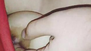 Indian girlfriend's large breasts squeezed during slumber