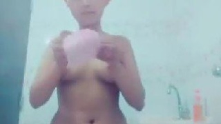 Adorable college girl tapes her menstrual pad and models during her monthly cycle