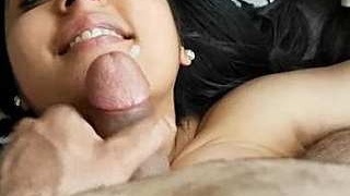 Desirable NRI woman teases her breasts and ejaculates on her own face