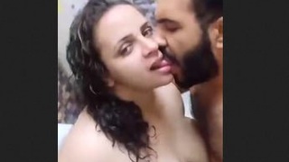 Intimate moment with spouse in bathroom