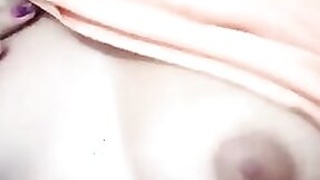 Teenage girl coming of age in college seduces and rubs obscene cleavage via webcam