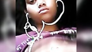 Young chick showing her big xxx melons to the happy guy