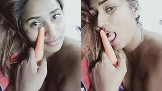 Indian beauty Swathi Naidu pleasuring herself with a carrot