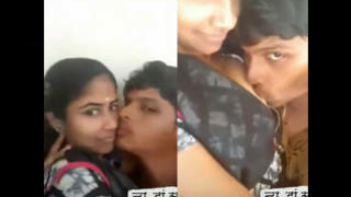 Sensual Tamil lovers indulge in passionate kissing and breast stimulation