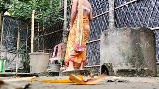 Village beauty takes nude bath in the countryside