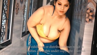 Desi glamour girl with low neckline in hot Indian scene