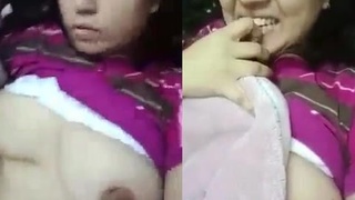 Busty wife performs a live show on video call featuring her intimate parts